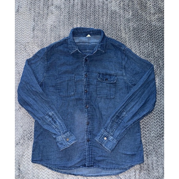 Faherty Other - Faherty Mens Blue Knit Season Indigo Button Up Shirt Reversible Size Medium
